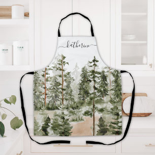 Personalized Name Rustic Green Pine Forest Pinery Apron