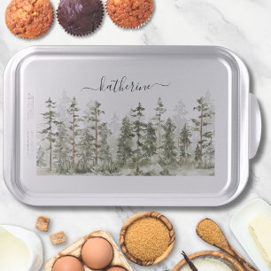 Personalized Name Rustic Green Pine Forest Pinery Cake Pan