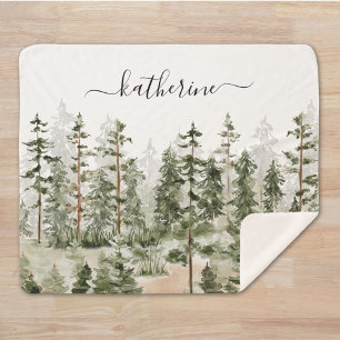 Personalized Name Rustic Green Pine Forest Pinery Sherpa Blanket