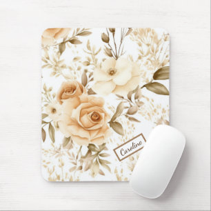Personalized Name Rustic Modern Boho Roses Neutral Mouse Pad