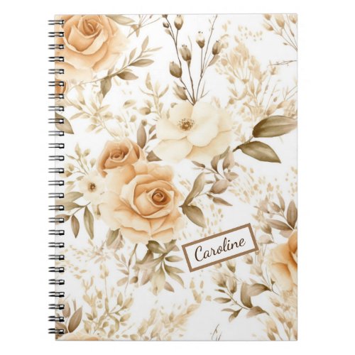 Personalized Name Rustic Modern Boho Roses Neutral Notebook