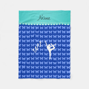 Personalized name rythmic gymnast blue butterflies fleece blanket