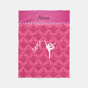 Personalized name rythmic gymnast pink damask fleece blanket