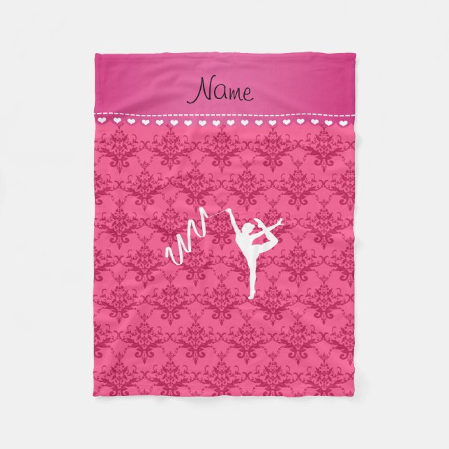 Personalized name rythmic gymnast pink damask fleece blanket (Front)