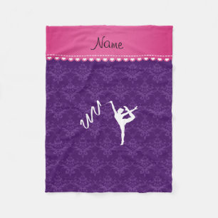 Personalized name rythmic gymnast purple damask fleece blanket