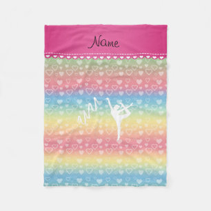 Personalized name rythmic gymnast rainbow hearts fleece blanket