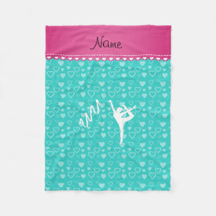 Personalized name rythmic gymnast turquoise hearts fleece blanket