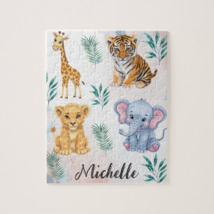 Personalized Name Safari Jungle Animals Kids Jigsaw Puzzle