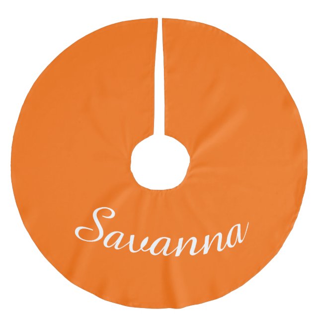 Personalized Name Safety Orange Holiday Christmas Brushed Polyester Tree Skirt (Front)