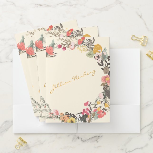 Personalized Name Sage Green Floral Wreath Rustic Pocket Folder (In Situ)