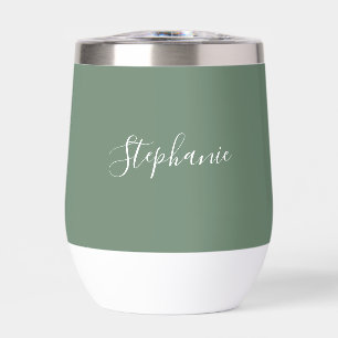 Personalized name Sage Green Script Monogram Thermal Wine Tumbler