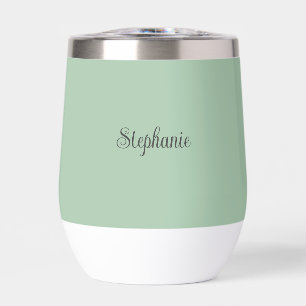 Personalized name Sage Green Script Monogram Thermal Wine Tumbler