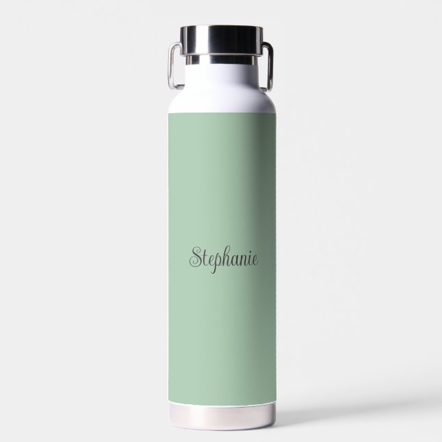 Personalized name Sage Green Script Wedding Water  Bottle (Front)