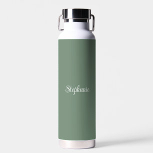 Personalized name Sage Green Script Wedding Water Bottle