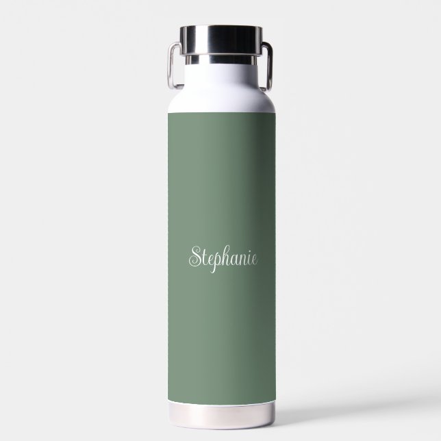 Personalized name Sage Green Script Wedding Water  Bottle (Front)