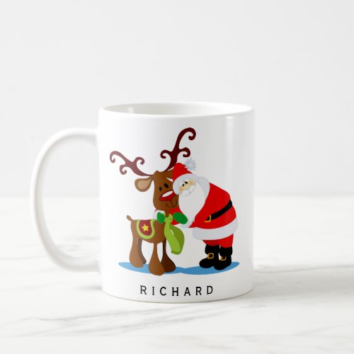 Personalized Name Santa and Reindeer Christmas Coffee Mug