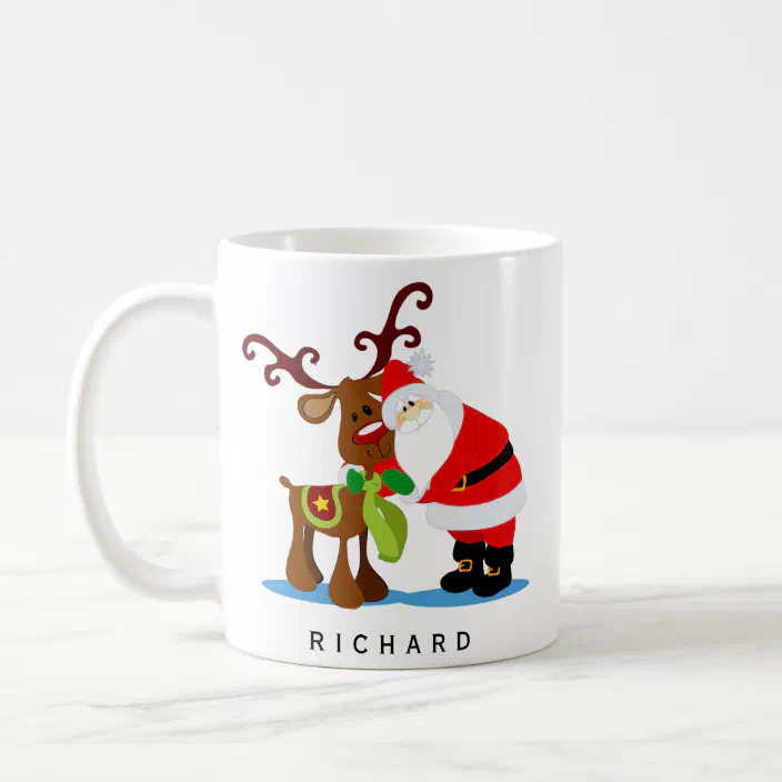 Personalised Santa Claus Reindeer Snowman Name & Initial Christmas Mug