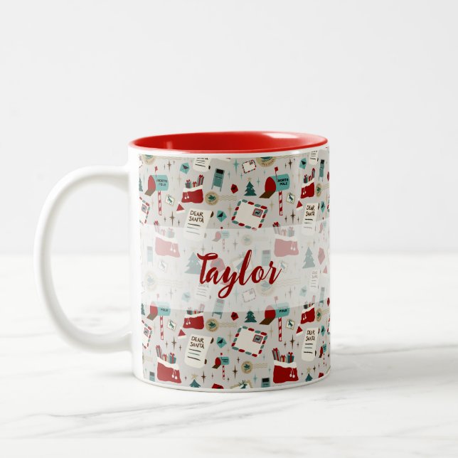 Personalized Name Santa Christmas Letters Two-Tone Coffee Mug (Left)