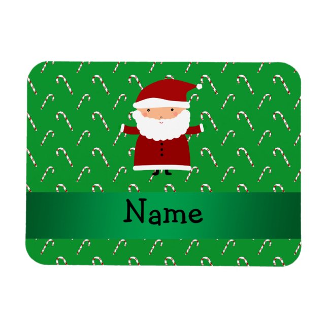 Personalized name santa green candy canes magnet (Horizontal)