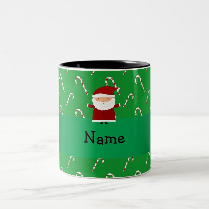 Personalized name santa green candy canes coffee mug