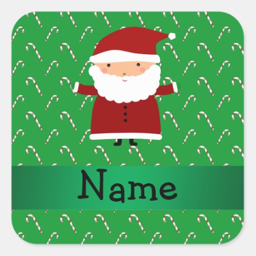 Personalized name santa green candy canes square sticker