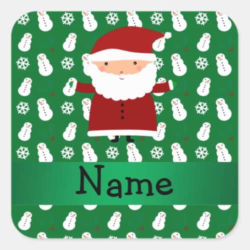 Personalized name santa green snowman square sticker