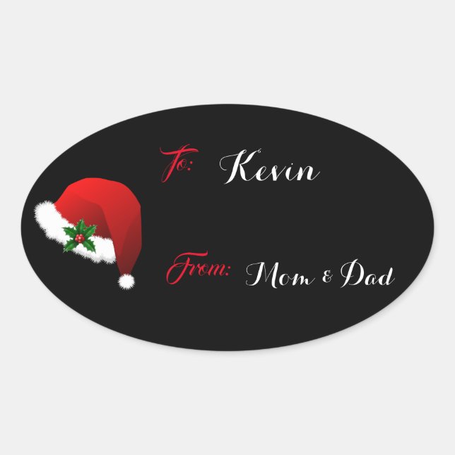 Personalized Name Santa Hat Gift Tag Sticker (Front)