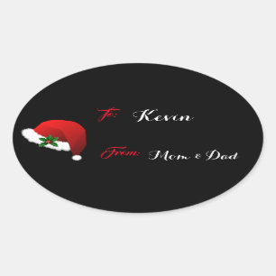 Personalized Name Santa Hat Gift Tag Sticker