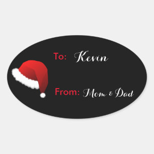 Personalized Name Santa Hat Gift Tag Sticker