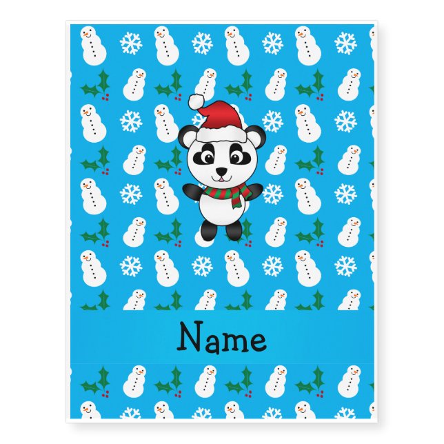 Personalized name santa panda bear blue snowman temporary tattoos (Front)