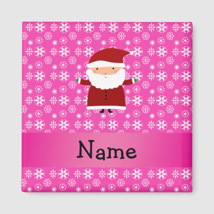 Personalized name santa pink snowflakes fridge magnet