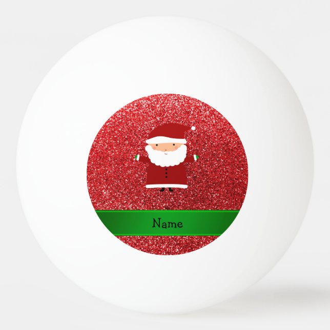 Personalized name santa red glitter ping pong ball (Back)