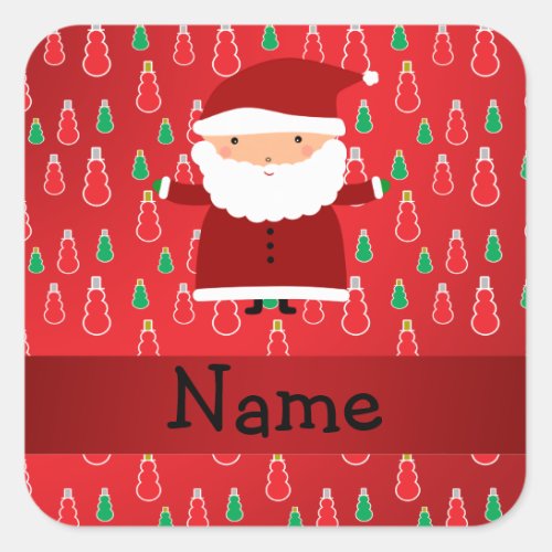 Personalized name santa red snowmen square sticker