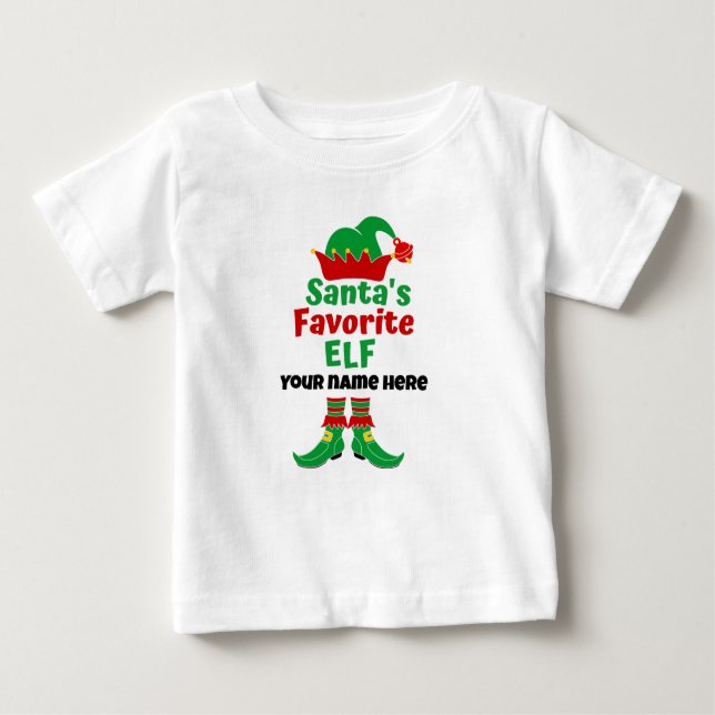 Personalized Name Santa's Favorite Elf  T-Shirt (Front)