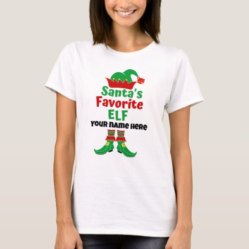 Personalized Name Santas Favorite Elf  T_Shirt