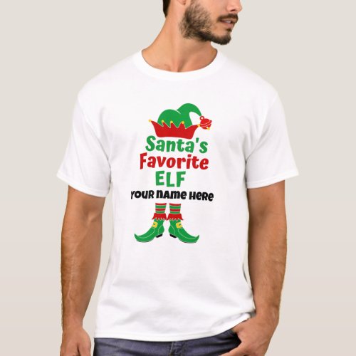 Personalized Name Santas Favorite Elf  T_Shirt