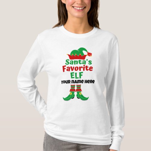 Personalized Name Santas Favorite Elf  T_Shirt