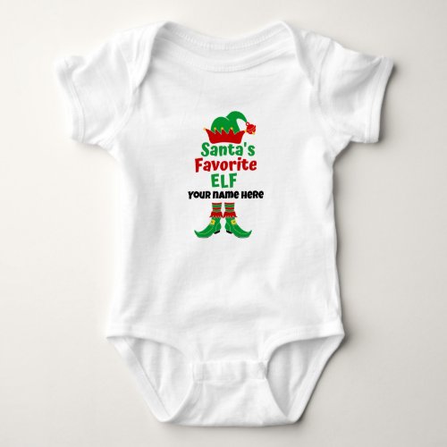 Personalized Name Santas Favorite Elf  T_Shirt Baby Bodysuit