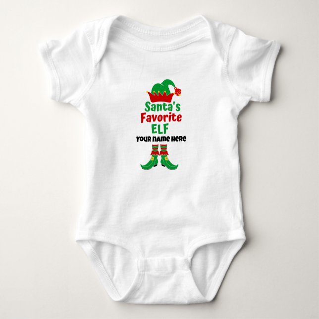Personalized Name Santa's Favorite Elf  T-Shirt Baby Bodysuit (Front)