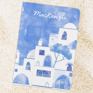 Personalized Name Santorini Greek Mediterranean Passport Holder
