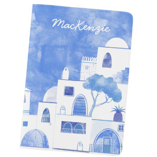Personalized Name Santorini Greek Mediterranean Passport Holder