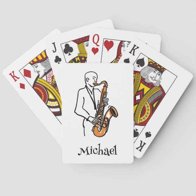Personalized Name Saxophone Player – Music Lover Poker Cards (Back)