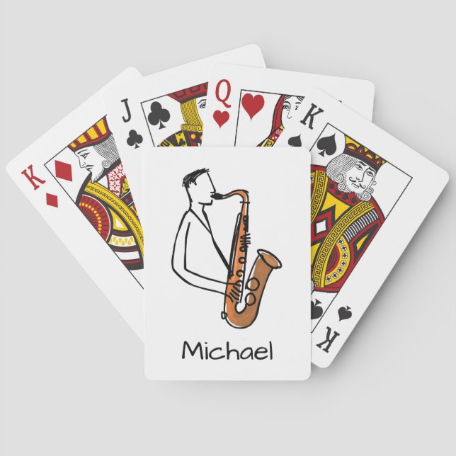 Personalized Name Saxophone Player – Music Lover Poker Cards (Back)