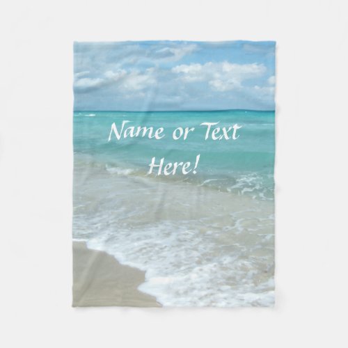 Personalized Name Scenic Aqua White Beach Fleece Blanket