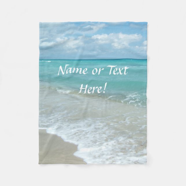 Personalized Name Scenic Aqua White Beach Fleece Blanket (Front)