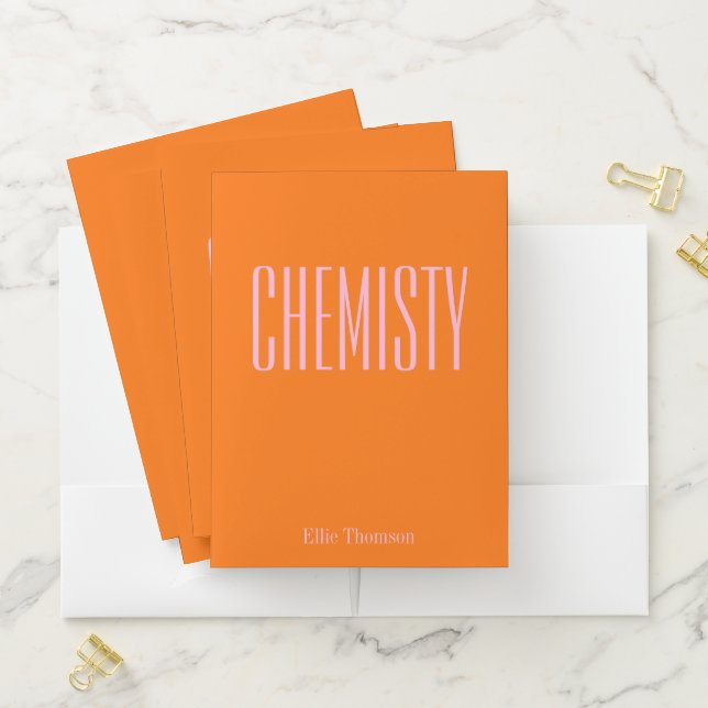Personalized Name School Pink Orange Chemistry Pocket Folder (In Situ)