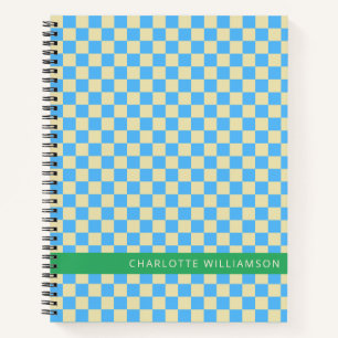 Personalized Name School Retro Checkerboard Blue Notebook