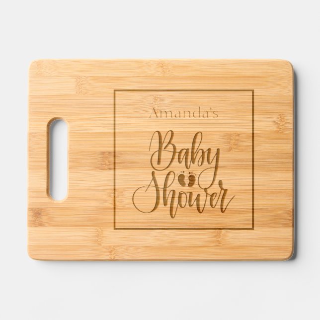 Personalized NAME Script Baby Feet Shower  Engraved Cutting Board (Front)