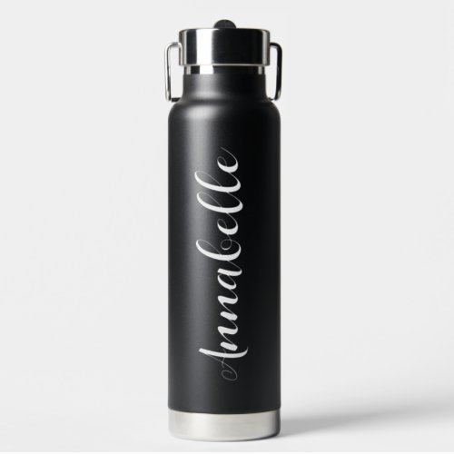 Personalized Name Script Black Wedding Bridesmaid Water Bottle