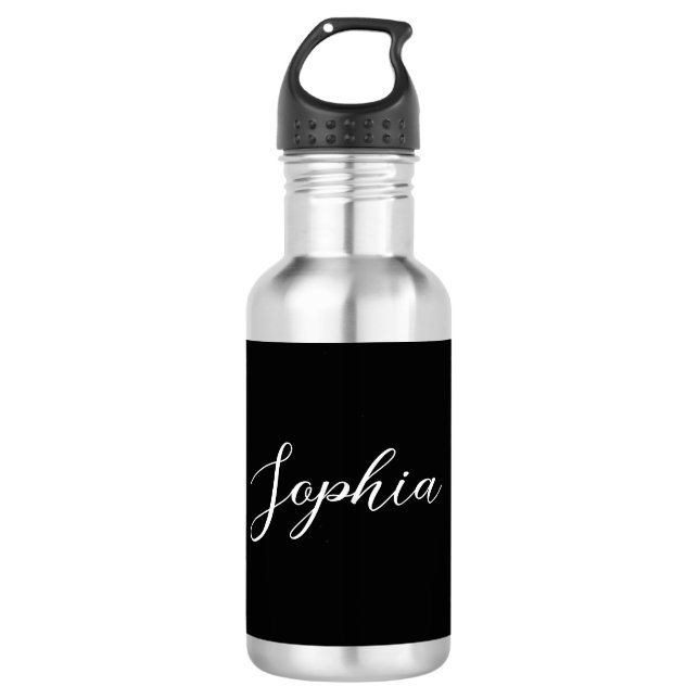 Personalized Name Script Black Wedding Water  Stainless Steel Water Bottle (Front)